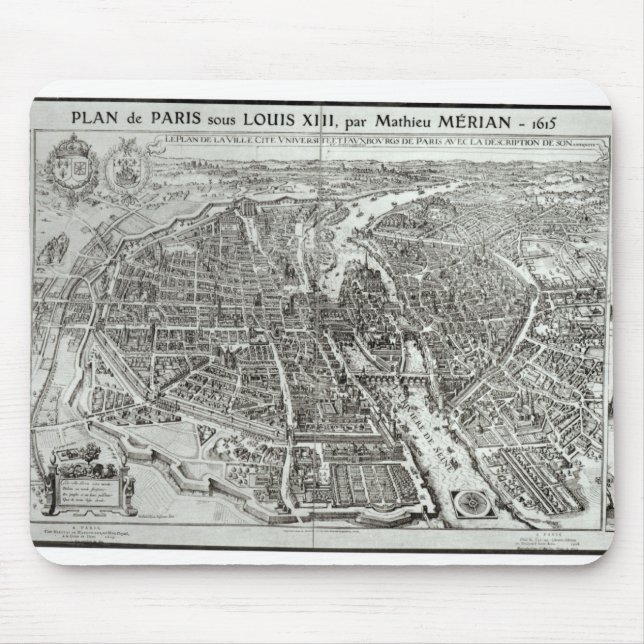 Mousepad Plano do olho do pássaro de Paris, 1615 (Frente)