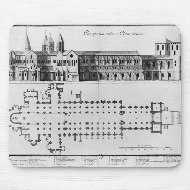 Mousepad Plano e elevação da abadia de Cluny (Frente)