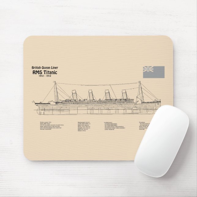 Mousepad Planos de Plano de Entrega Titanal do RMS SD SD (Com mouse)