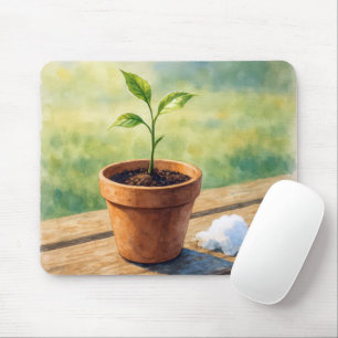 Mousepad Planta em vaso de argila com monte de neve