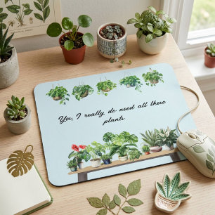Mousepad Planta Engraçada Aquarela Amante de Plantas Domést