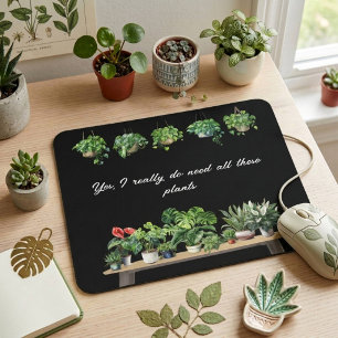 Mousepad Planta Engraçada de Aquarela Preta Amante de Plant