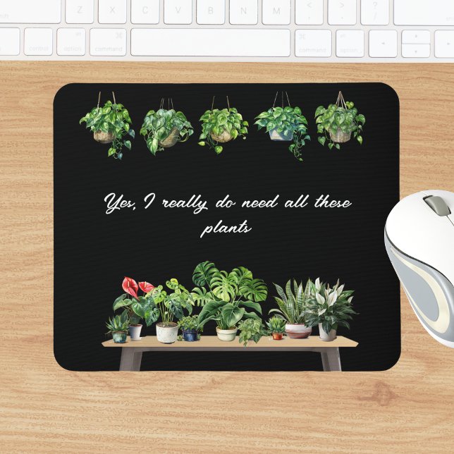 Mousepad Planta Engraçada de Aquarela Preta Amante de Plant (Criador carregado)