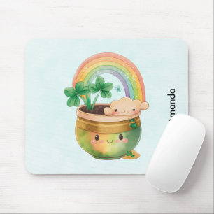 Mousepad Plantador de Jardim Bonito com Rainbow & Clover