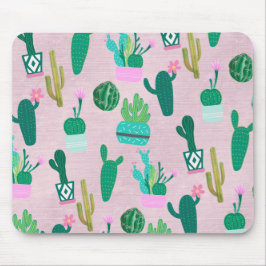 Mousepad Plantas Cactos Cactáceas do Sudoeste Rústico Rosa