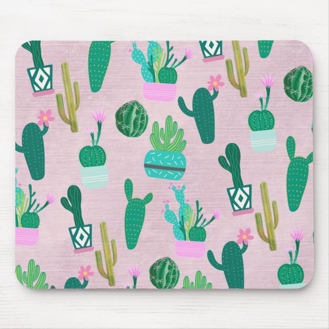 Mousepad Plantas Cactos Cactáceas do Sudoeste Rústico Rosa (Frente)