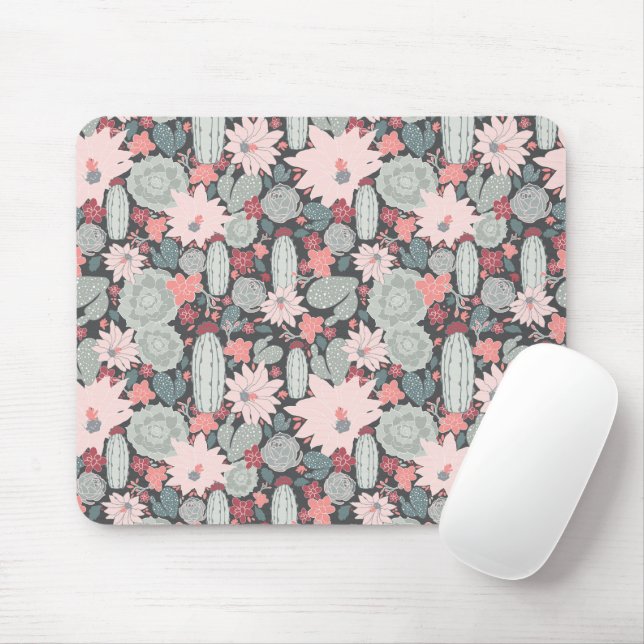 Mousepad Plantas Suculentas E Cactus Em Padrão De Casa Rosa (Com mouse)