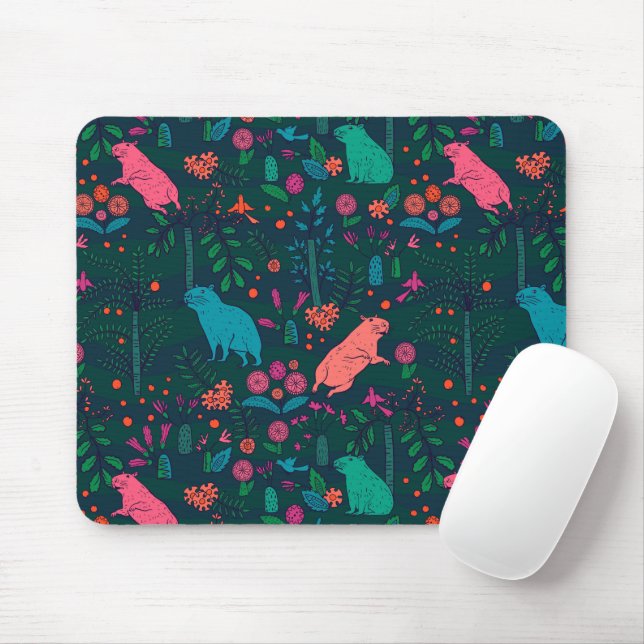 Mousepad Playful Capybara in the Forest – Tropical Seamless (Com mouse)