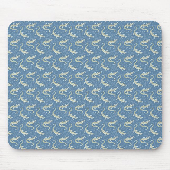 Mousepad Playful Green Alligator Paisley em azul (Frente)