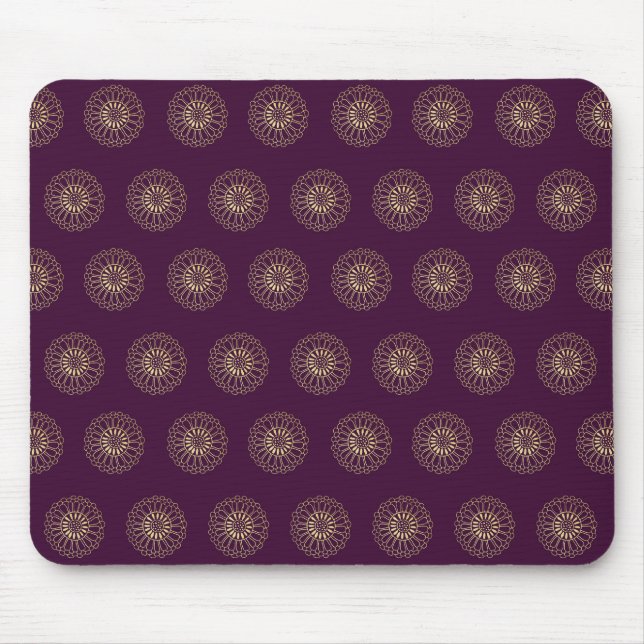 Mousepad Plum | Golden Zinnia Flower Medallions (Frente)