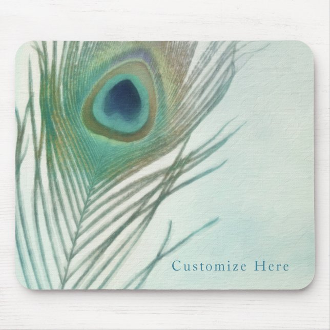 Mousepad Pluma de Pavão Boho Chic Aquarela Personalizada (Frente)