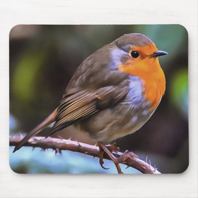Mousepad Plump Robin Perch Em Uma Arte De Vida Selvagem De  (Frente)