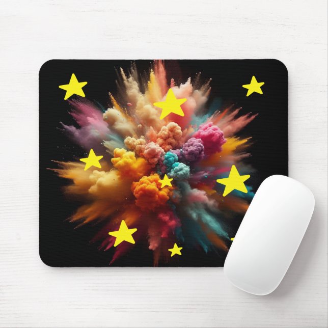 Mousepad Pó Colorido Vibrante Explode com Estrela Amarela B (Com mouse)