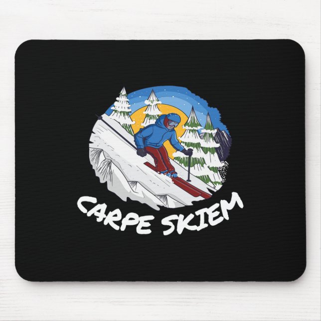 Mousepad Pó Divertido Esquiando Carpe Skiem  (Frente)