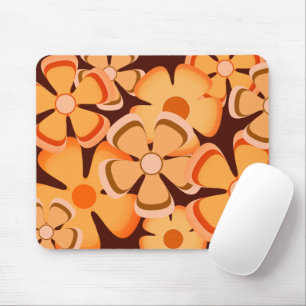 Mousepad Poder Floral - Laranja e Marrom Retrô Vintage Anos