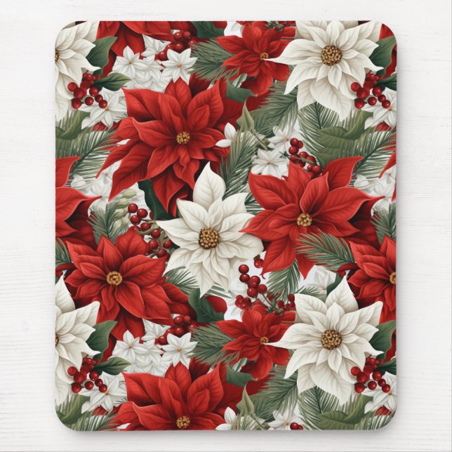 Mousepad Poinsettia de Natal – Design Floral de Feriado (Frente)
