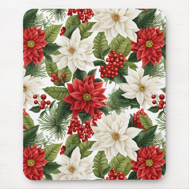 Mousepad Poinsettia de Natal – Design Floral de Feriado (Frente)