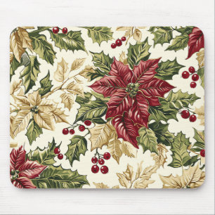 Mousepad Poinsettia de Natal Vermelha Champanhe Azevinho