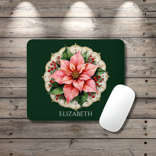 Mousepad Poinsettia Floral Vintage (Criador carregado)