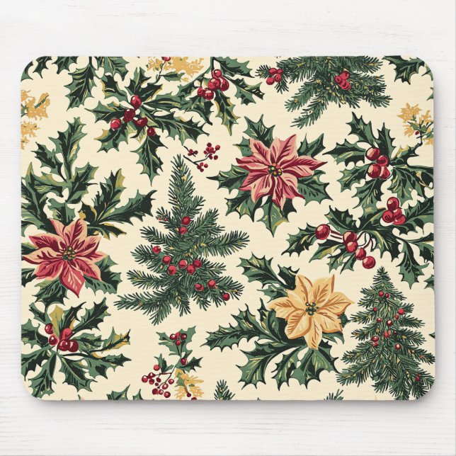 Mousepad Poinsettia Padrão Floral de Natal (15) (Frente)