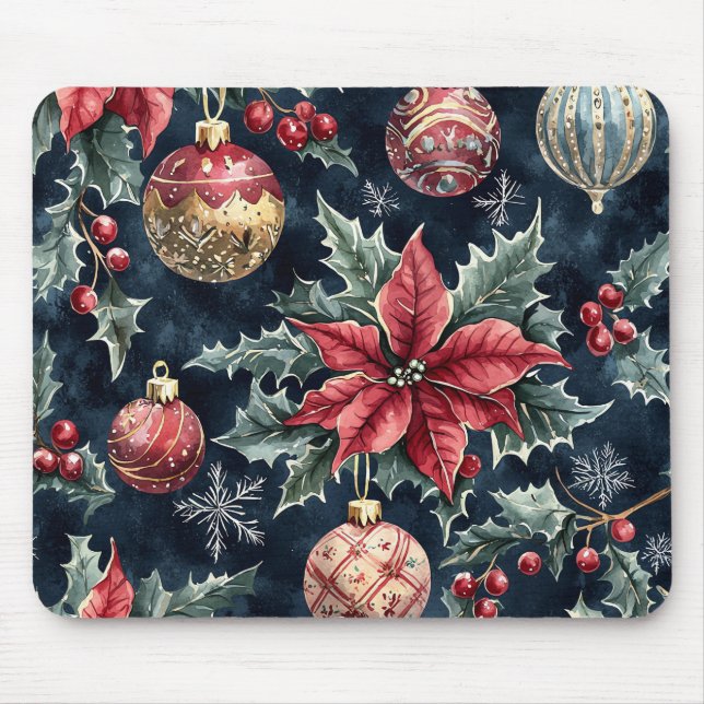 Mousepad Poinsettia Padrão Floral de Natal (16) (Frente)