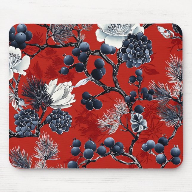 Mousepad Poinsettia Padrão Floral de Natal (7) (Frente)