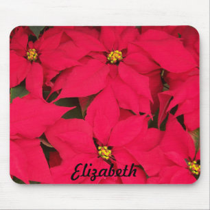 Mousepad Poinsettias de Natal Vermelho Brilhante Personaliz
