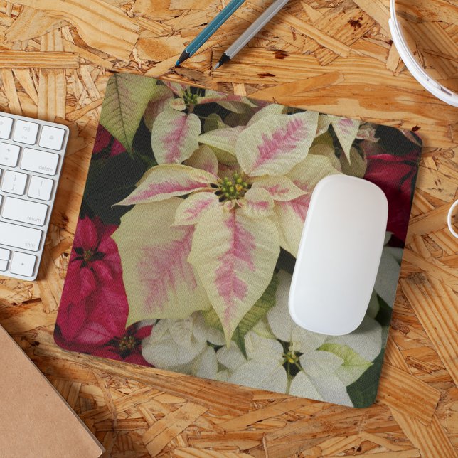 Mousepad Poinsettias Floral de Feriado Colorido (In Situ)