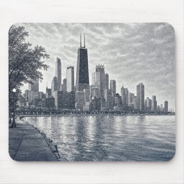 Mousepad Pointillismo Horizonte de Chicago  (Frente)
