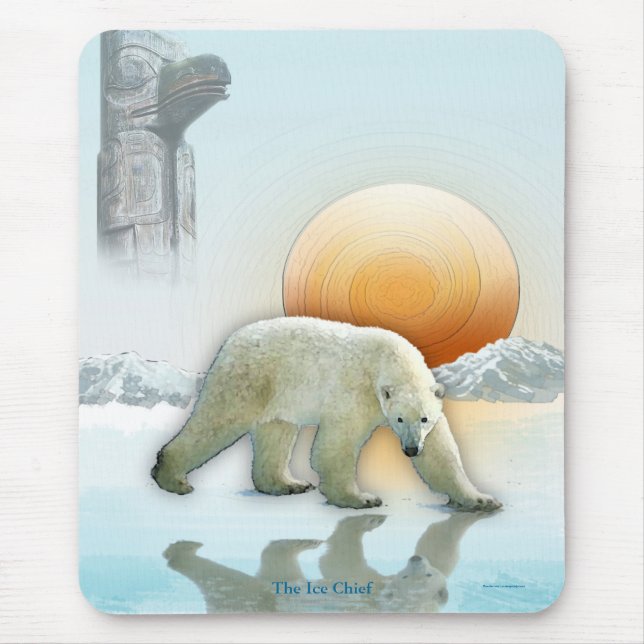 Mousepad Polar Bear e Arte de Vida Selvagem de Polos Totem (Frente)