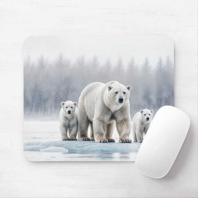 Mousepad Polar Bear Family On an Ice Floe (Com mouse)