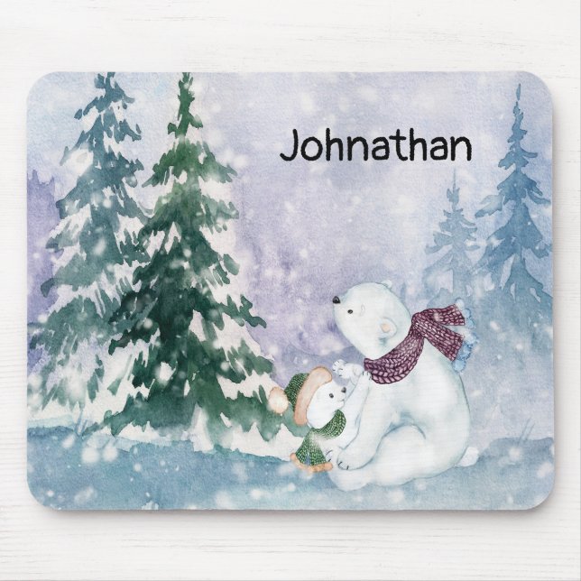Mousepad Polar Bear Madre e Bebê com Cena de Neve (Frente)