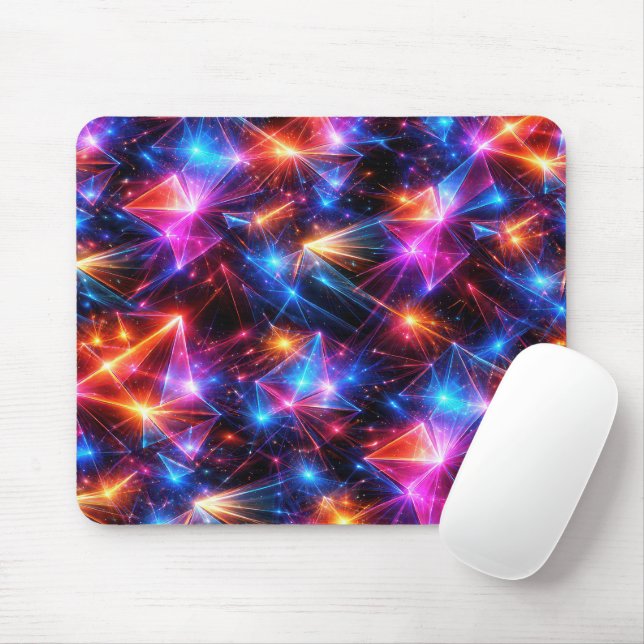 Mousepad Polígono Neon Abstrato Com Faíscas (Com mouse)
