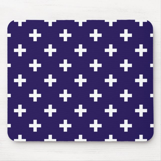 Mousepad Polka branca cruza a azul-marinho (Frente)