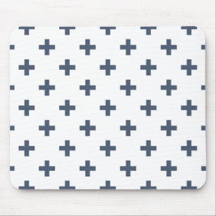 Mousepad Polka de cinza azul cruz em branco