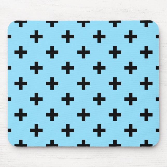 Mousepad Polka negra cruza o azul-bebê (Frente)