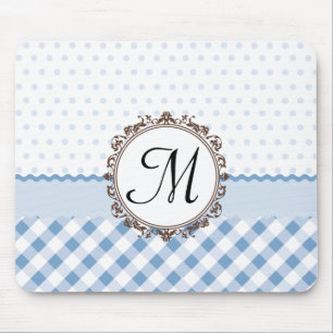 Mousepad Polkadots, cheques e tiras azuis com monograma