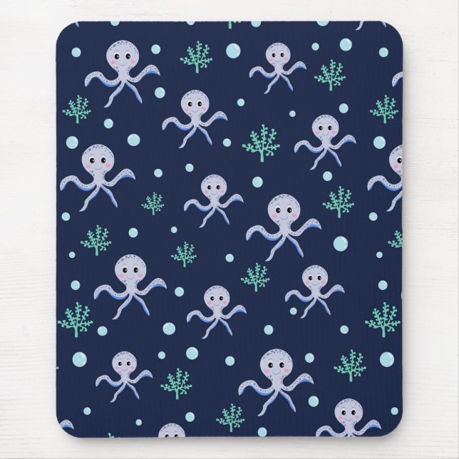 Mousepad Polvo sob o padrão infantil marinho (Frente)