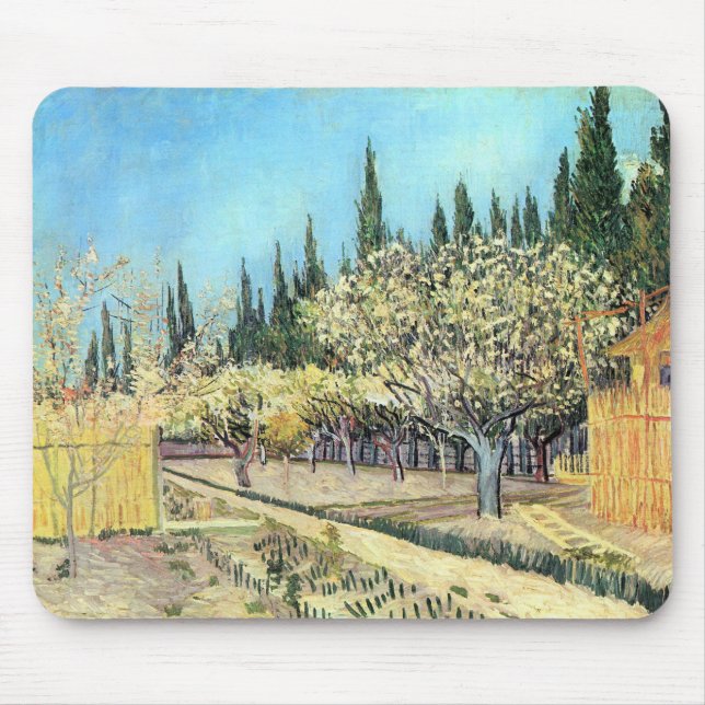 Mousepad Pomar em Flor, Ladeado por Ciprestes de Van Gogh (Frente)