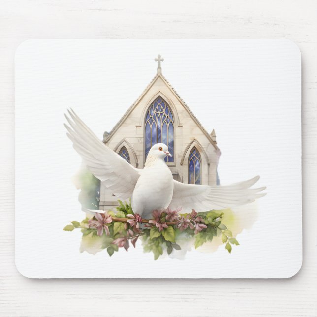 Mousepad Pomba Branca Com Igreja (Frente)