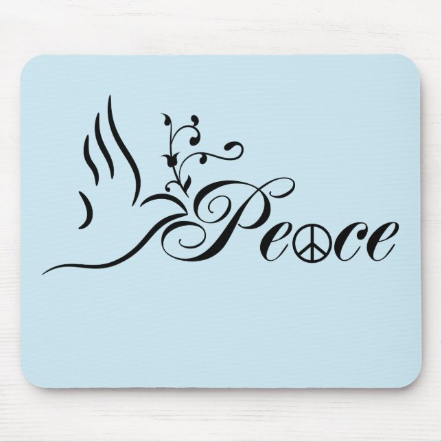 Mousepad Pomba da Paz Voadora Ramo de Oliveira Fundo Azul (Frente)