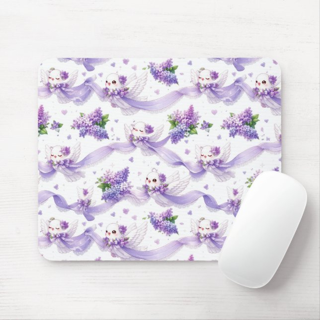 Mousepad Pombas de Casamento Fofas com Lilases e Fitas (Com mouse)