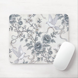 Mousepad Pombas e Flores de Peônia com Fitas