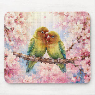 Mousepad Pombinhos Amorosos em Estilo Geométrico entre Flor
