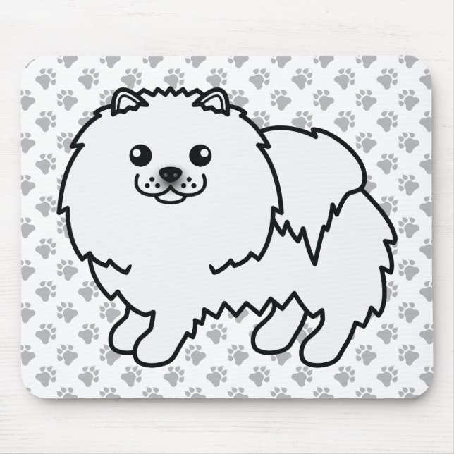 Mousepad Pomerânia Branco Cachorro de Desenho Animado Fofo  (Frente)