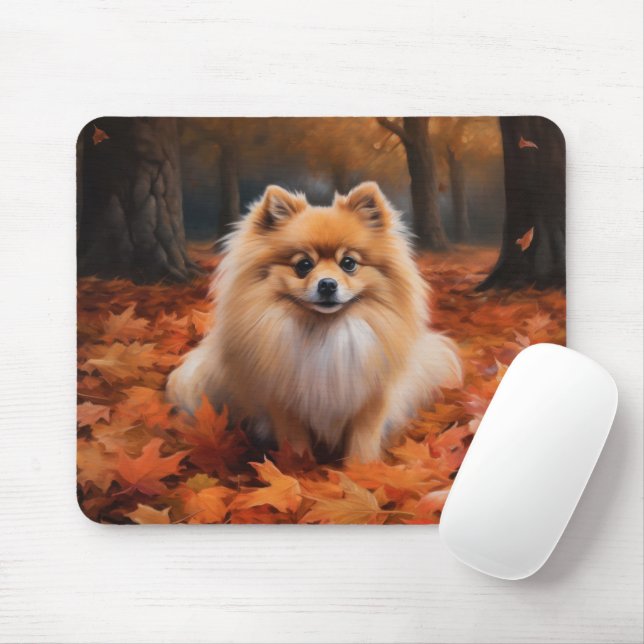 Mousepad Pomerânia na Queda de Folhas de Outono Inspira (Com mouse)