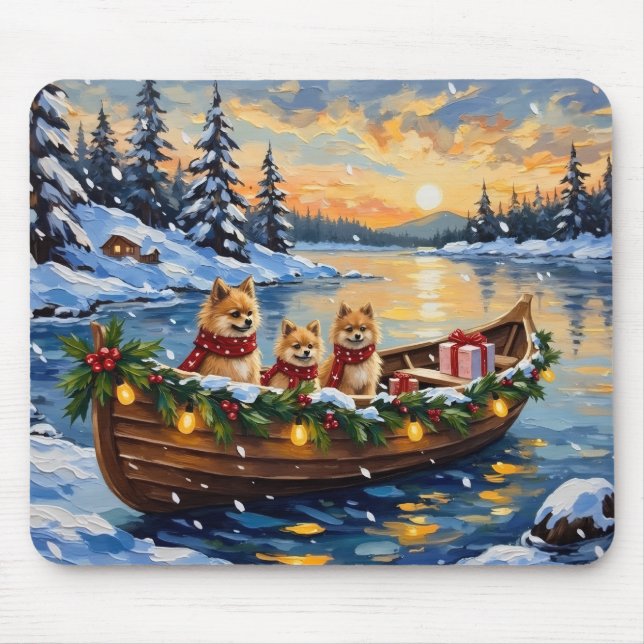 Mousepad Pomeranian Christmas Boat Holiday (Frente)