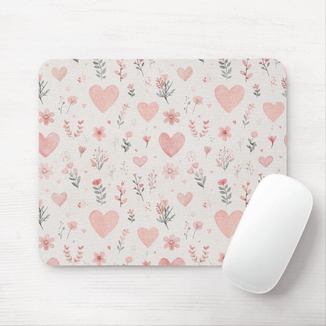 Mousepad Ponteira de Mouse Corações Florais (Com mouse)