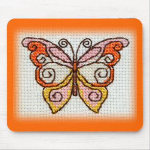 Mousepad Ponto da cruz do bordado da mão da borboleta