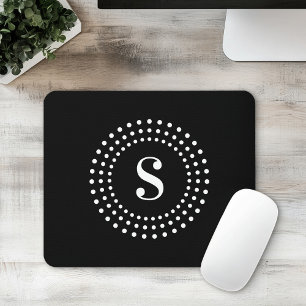 Mousepad Ponto radial retrô inicial monograma em preto